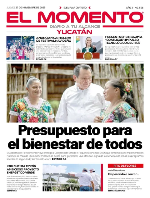 Portada de El Momento Yucatan del jueves, 27 de noviembre de 2025