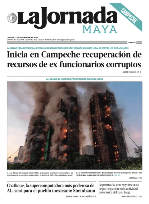 Portada de La Jornada Maya Campeche del jueves, 27 de noviembre de 2025