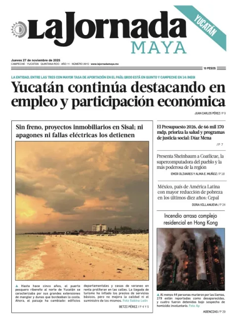 Portada de La Jornada Maya Yucatán del jueves, 27 de noviembre de 2025