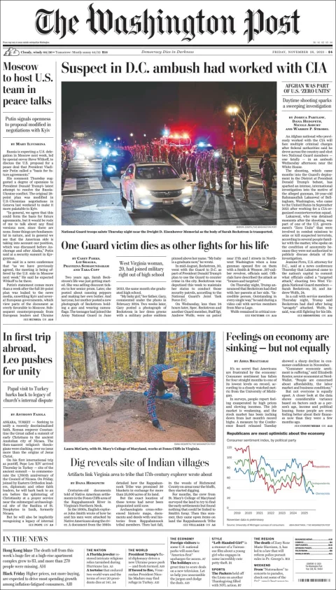 Portada de The Washington Post del viernes, 28 de noviembre de 2025