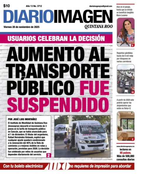 Portada de Diario Imagen Quintana Roo del viernes, 28 de noviembre de 2025
