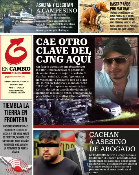 Portada de En Cambio - Tabasco (contraportada) del viernes, 28 de noviembre de 2025