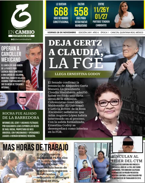 Portada de En Cambio - Quintana Roo (portada) del viernes, 28 de noviembre de 2025