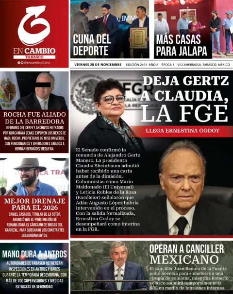 Portada de En Cambio - Tabasco (portada) del viernes, 28 de noviembre de 2025