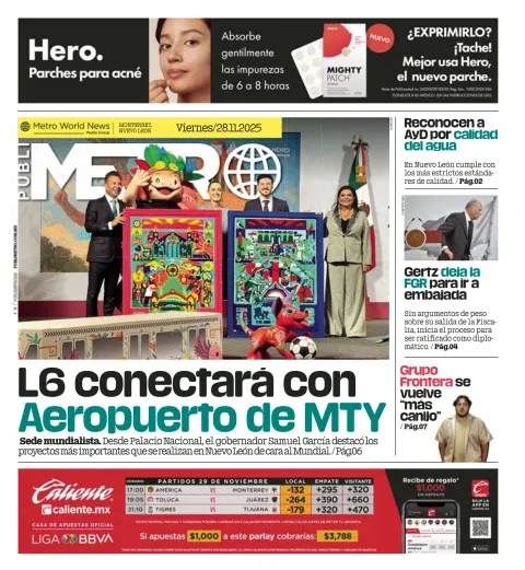 Portada de Publimetro Monterrey del viernes, 28 de noviembre de 2025