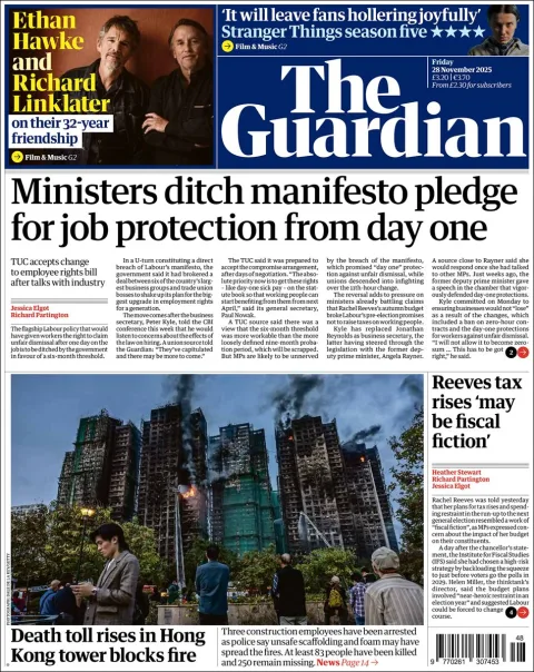 Portada de The Guardian (reino Unido) del viernes, 28 de noviembre de 2025