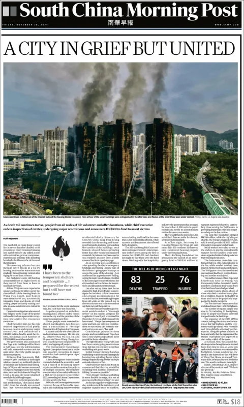 Portada de South China Morning Post del 2025-11-28