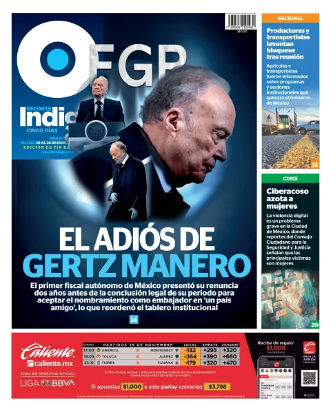 Portada de Reporte Indigo Nacional del viernes, 28 de noviembre de 2025