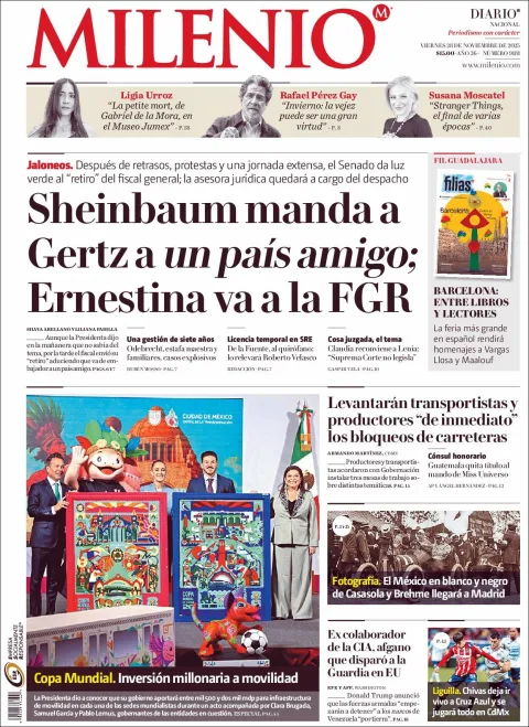 Portada de Milenio del viernes, 28 de noviembre de 2025