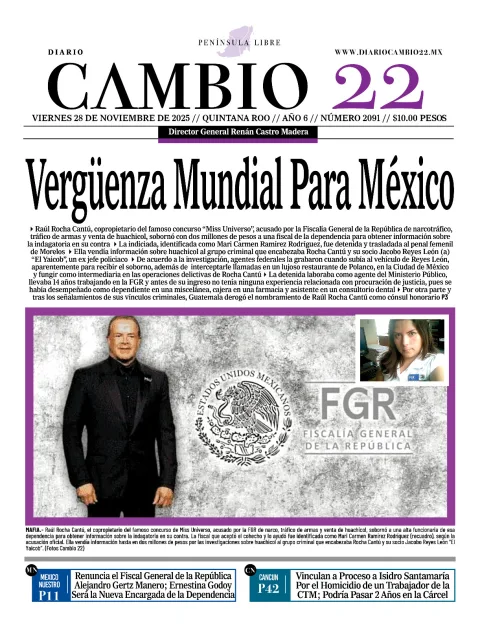 Portada de Diario Cambio 22 (portada) del viernes, 28 de noviembre de 2025