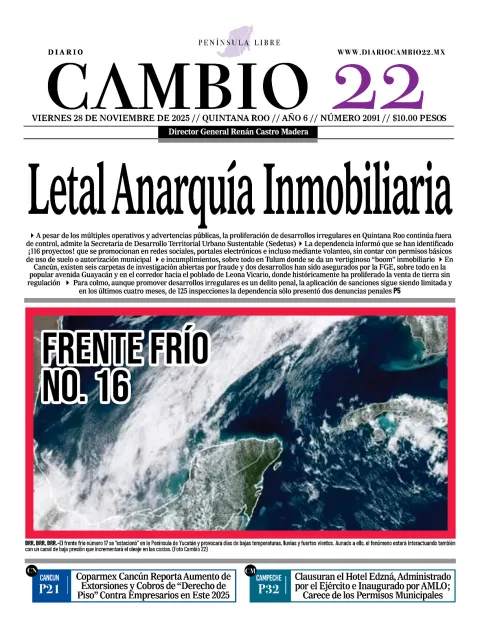 Portada de Diario Cambio 22 (contraportada) del viernes, 28 de noviembre de 2025