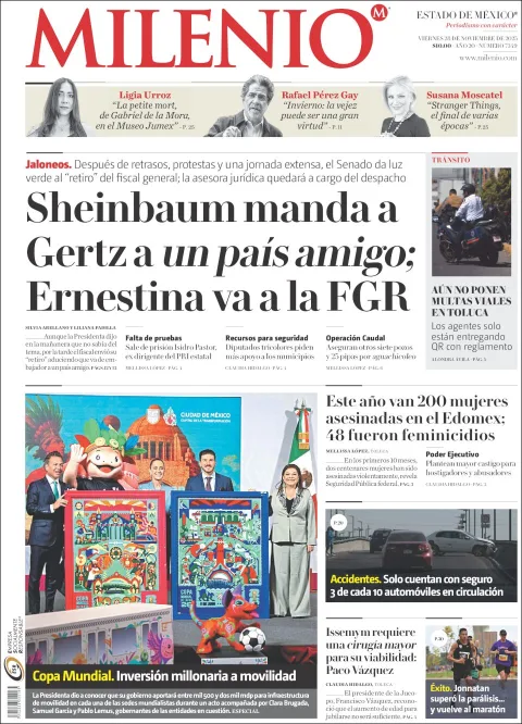 Portada de Milenio Edo de Mexico del viernes, 28 de noviembre de 2025