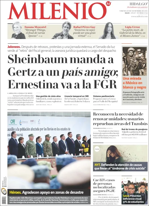 Portada de Milenio Hidalgo del viernes, 28 de noviembre de 2025