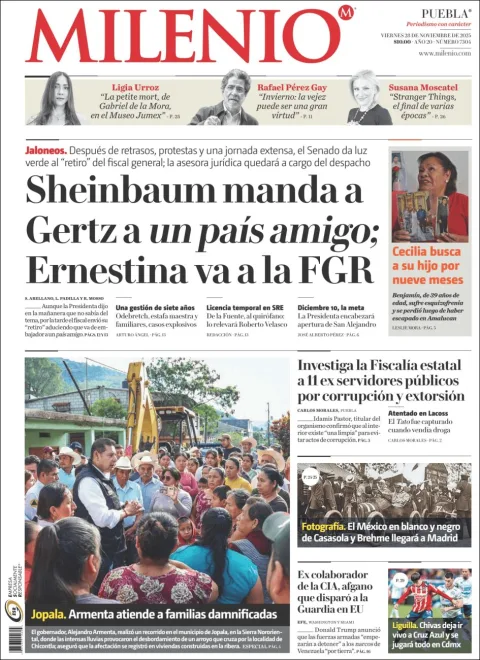 Portada de Milenio Puebla del viernes, 28 de noviembre de 2025