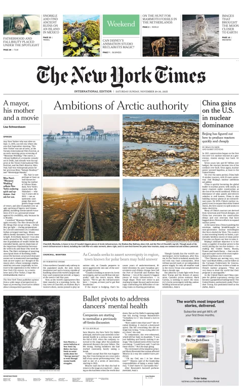 Portada de The New York Times (international) del sábado, 29 de noviembre de 2025