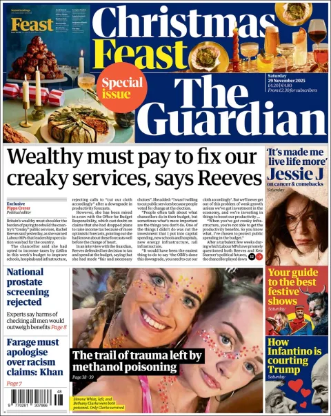Portada de The Guardian (reino Unido) del sábado, 29 de noviembre de 2025