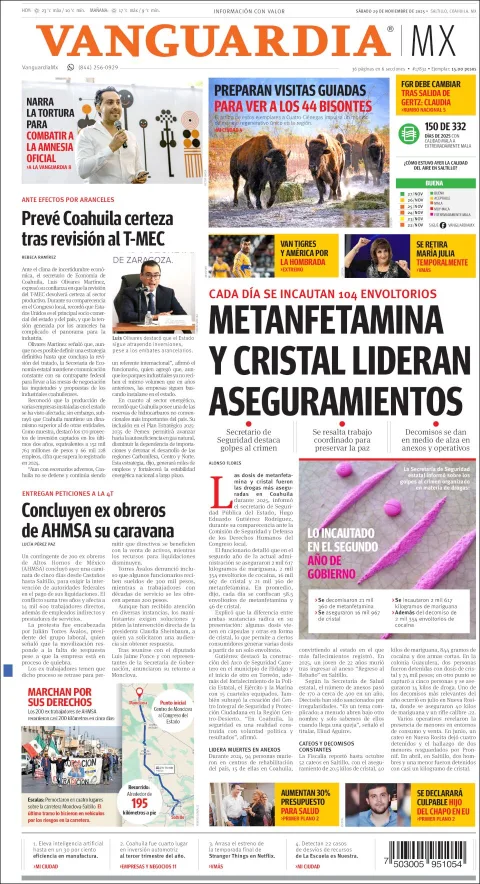 Portada de Vanguardia del sábado, 29 de noviembre de 2025