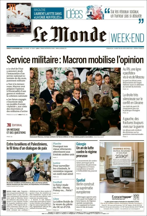 Portada de Le Monde del sábado, 29 de noviembre de 2025