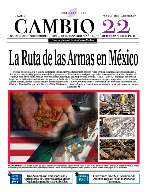Portada de Diario Cambio 22 (contraportada) del sábado, 29 de noviembre de 2025