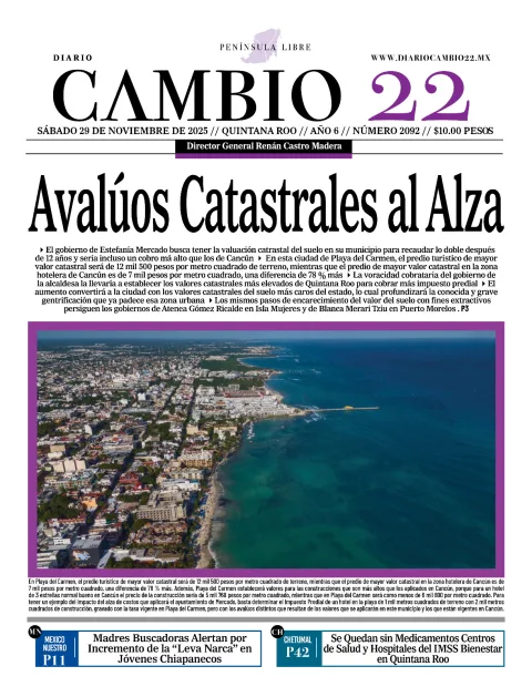 Portada de Diario Cambio 22 (portada) del sábado, 29 de noviembre de 2025
