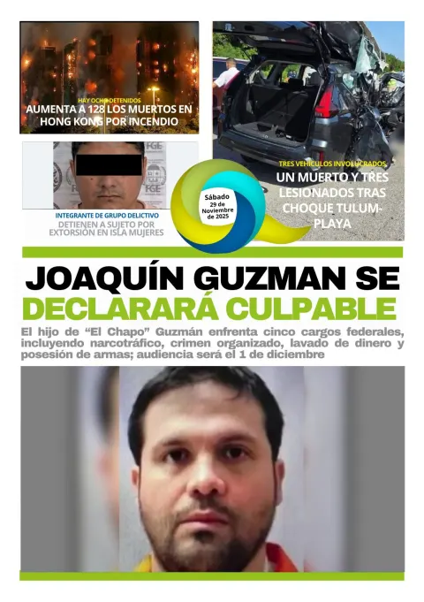 Portada de El Quintana Roo (contraportada) del sábado, 29 de noviembre de 2025