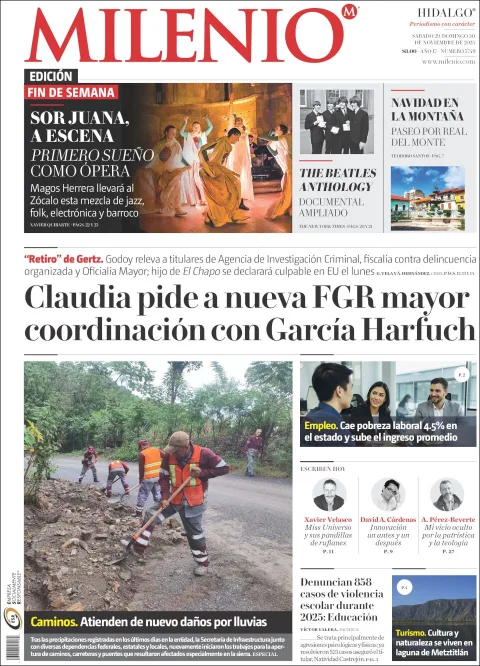 Portada de Milenio Hidalgo del sábado, 29 de noviembre de 2025