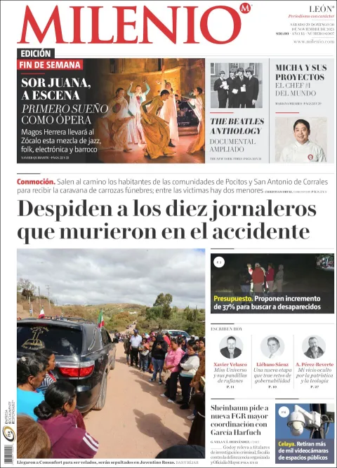 Portada de Milenio Leon del sábado, 29 de noviembre de 2025