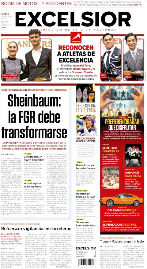 Portada de Excelsior del sábado, 29 de noviembre de 2025