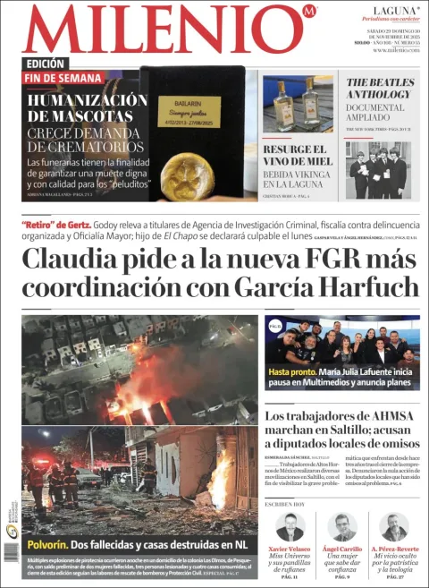 Portada de Milenio Laguna del sábado, 29 de noviembre de 2025