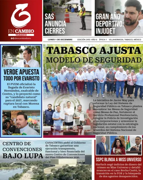Portada de En Cambio - Tabasco (portada) del lunes, 1 de diciembre de 2025