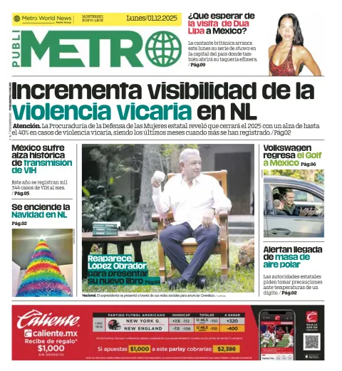 Portada de Publimetro Monterrey del lunes, 1 de diciembre de 2025
