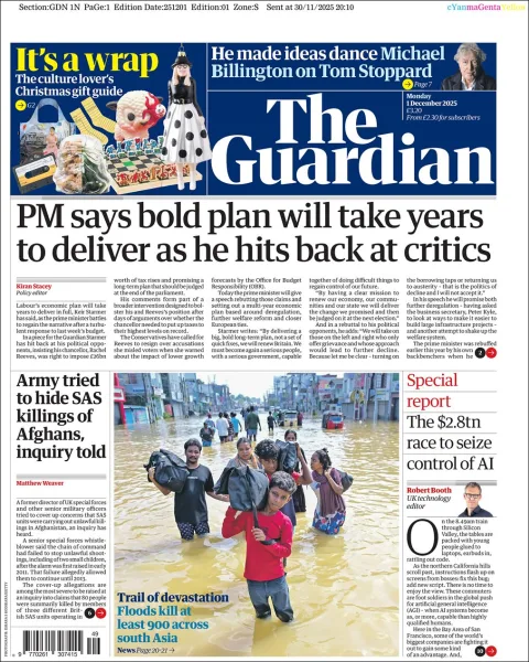 Portada de The Guardian (reino Unido) del lunes, 1 de diciembre de 2025
