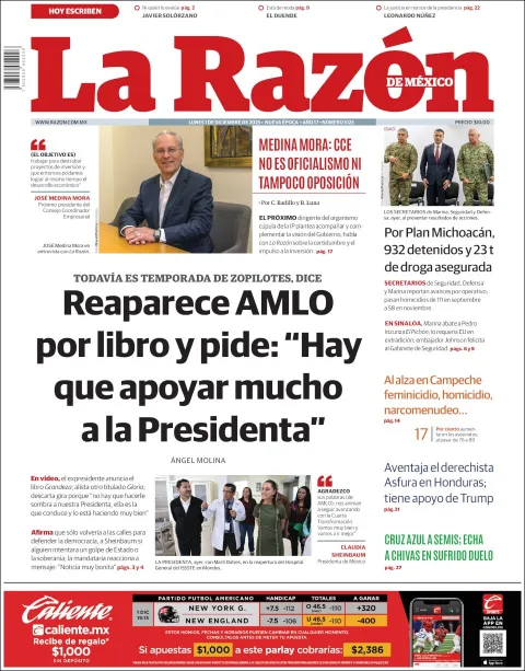 Portada de La Razon del lunes, 1 de diciembre de 2025