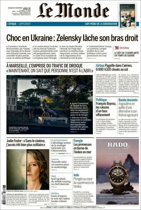 Portada de Le Monde del lunes, 1 de diciembre de 2025