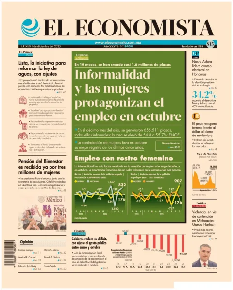 Portada de El Economista del lunes, 1 de diciembre de 2025