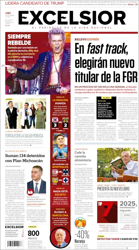 Portada de Excelsior del lunes, 1 de diciembre de 2025