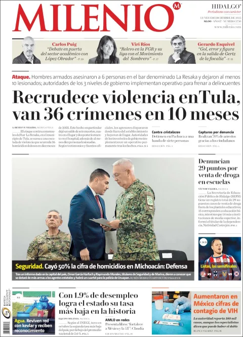 Portada de Milenio Hidalgo del lunes, 1 de diciembre de 2025