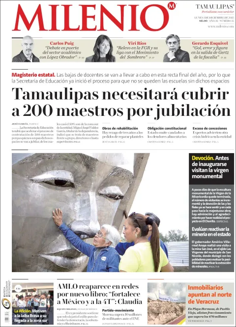 Portada de Milenio Tamaulipas del lunes, 1 de diciembre de 2025