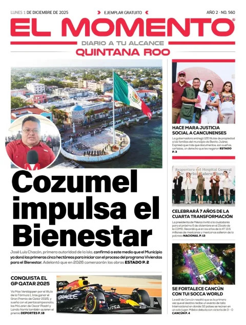 Portada de El Momento Quintana Roo del lunes, 1 de diciembre de 2025