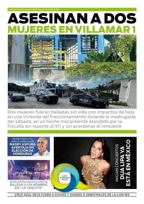 Portada de El Quintana Roo (contraportada) del lunes, 1 de diciembre de 2025