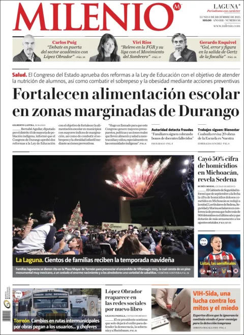 Portada de Milenio Laguna del lunes, 1 de diciembre de 2025