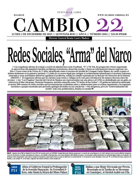 Portada de Diario Cambio 22 (contraportada) del lunes, 1 de diciembre de 2025