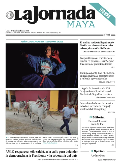 Portada de La Jornada Maya Yucatán del lunes, 1 de diciembre de 2025