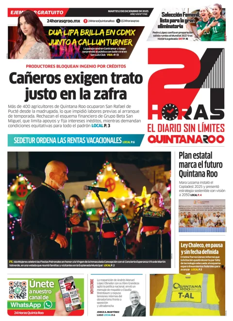 Portada de 24 Horas Quintana Roo del martes, 2 de diciembre de 2025