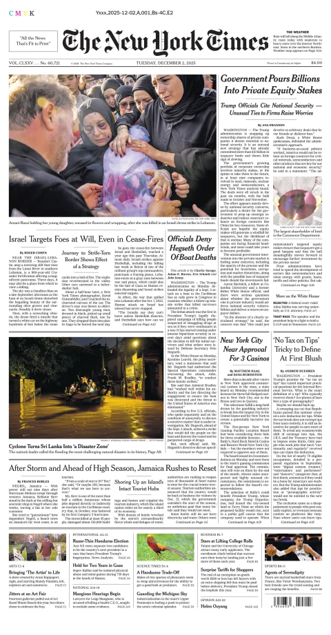 Portada de The New York Times (national) del martes, 2 de diciembre de 2025