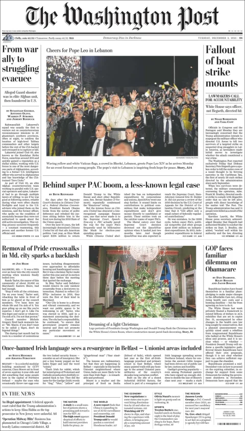 Portada de The Washington Post del martes, 2 de diciembre de 2025