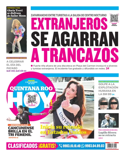 Portada de Quintana Roo Hoy (contraportada) del martes, 2 de diciembre de 2025