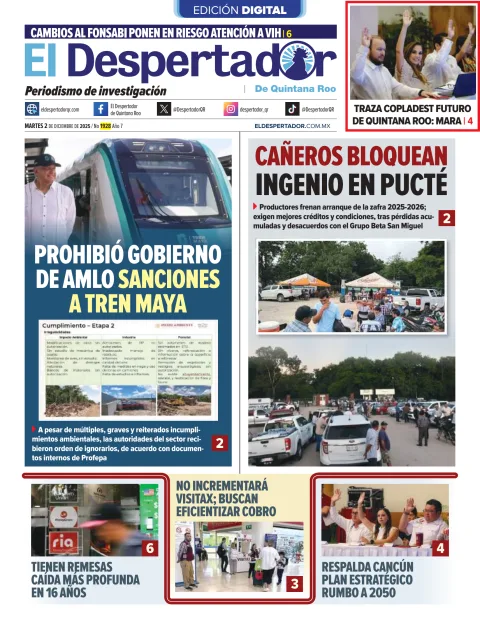 Portada de El Despertador de Quintana Roo del martes, 2 de diciembre de 2025