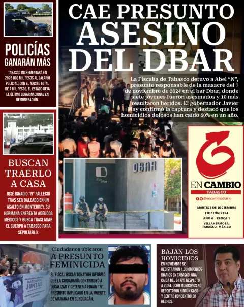 Portada de En Cambio - Tabasco (contraportada) del martes, 2 de diciembre de 2025