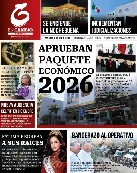 Portada de En Cambio - Tabasco (portada) del martes, 2 de diciembre de 2025